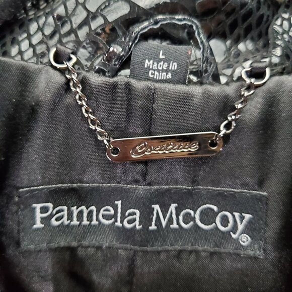 Pamela McCoy Jacket Womens Large Black Genuine Leather Lizard Embossed - Picture 2 of 9